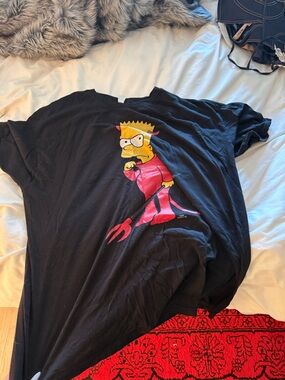 Black Graphic Tee with Red & Yellow Cartoon Print